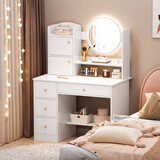 立太（LEADTEK）梳妆台小户型斗柜一体出租屋收纳化妆桌书桌简约轻奢化妆梳妆台卧 四抽两门带灯-暖白色+单桌