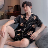 回访人冰丝睡衣男夏天薄款短袖外穿韩版加大码仿真丝绸家居服青少年套装 K-340#熊头双短 男款XXL码 130-145斤