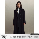 自巧（ZIQIAO）小个子正肩100%全羊毛双面呢大衣女2023冬季新款毛呢西装外套 星空黑 1