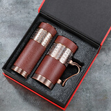 菡棠宜兴紫砂内胆保温杯养生男女士百福高档泡茶杯送父母老人礼品定制 锌合金红色磨砂百福套装