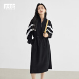 对白（DUIBAI）法式设计感抽绳针织连衣裙女2026秋装新款气质显瘦通勤风裙子 静谧黑 L