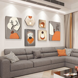 一面墙客厅装饰画沙发背景墙挂画现代简约轻奢电视后墙上的组合温馨壁画 02-麋鹿迎福-A款-黑框 【整体尺寸】225*107cm