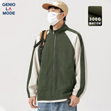 GENIOLAMODE夹克男士秋冬季休闲宽松开衫撞色复古灯芯绒外套男装潮 绿色 L