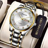 卡慕迪新款商务多功能全自动手表男士钻石防水夜光日历运动商务石英手表 039间金钢白面