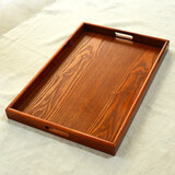 芙桃恋木创意日式实木茶杯托盘 长方形茶盘酒店用端菜盘 烤全羊大号木盘 茶色直边提手60*40*4.5cm