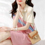 上流汇2025连衣裙子夏天年新款夏装女小香风字裙收腰显瘦中长款修身 粉红色 L (建议105-115斤)