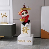 初见创意招财猫落地摆件大型开业礼物客厅电视柜旁办公室乔迁新居礼品 红色发财猫落地摆件+好运底座