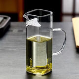加厚玻璃公道杯绿茶泡茶器泡茶壶耐热方形月牙过滤茶漏一体分茶器 方形月牙公道杯 450ml 1只