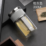 繁简2021新款高档男士双层玻璃杯茶水分离泡茶杯女可爱迷你便携旅行杯 枪灰色200ML+杯套杯刷