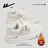 回力冬季新款女鞋加绒高帮板鞋百搭潮流鞋子0840 米卡其-加绒款 38