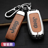 创勋（CHUANGXUN）吉普自由光钥匙套指南者jeep大切诺基壳自由侠大指挥官汽车包扣 吉普智能款 银色.棕皮+棕色扣带 .
