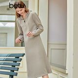 百图betu女装秋季新款连衣裙连帽针织高级感复古中长裙女2309T90 燕麦色 M