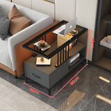 度曼尼（DUMANNI）沙发边柜客厅边几角几现代轻奢侧边柜极简茶几靠墙置物小桌子边桌 黑架灰柜+灰玻璃 90*40cm 轻奢款