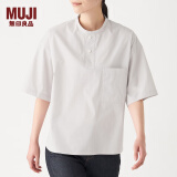 无印良品 MUJI 女式 棉混弹力 短袖罩衫 T恤 女夏季BCA08A0S 浅灰色 XS-S