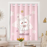 心门小窗帘免打孔安装儿童房女孩房间卧室全遮光防晒出租屋不透光 粉嫩小猫-全遮光 175cm*150cm 1片 免打孔 适合窗宽110-140