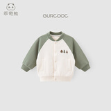 乖奇熊婴幼儿棒球服外套秋冬季纯棉抓绒男女童宝宝保暖上衣服洋气 暗苔绿 90