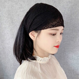 梦君宸包头发带女韩版遮白发宽边时尚简约头巾发带发箍洗脸发卡新年头饰 气质黑-网纱纹