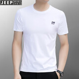JEEP短袖t恤男圆领大码男装夏季薄款纯色刺绣棉质男士短袖体恤打底衫 下摆不开衩白色 L/建议130斤左右