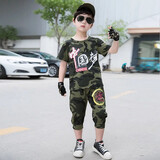 标点熊儿童迷彩服男童短袖套装中大童t恤短裤小学生军训女童夏令营夏季 短袖梦迷彩套装【带帽】  120 120码 建议100-110