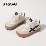 星期六童鞋女童运动鞋加绒板鞋男童保暖休闲鞋二棉高帮棉鞋 米黑 34 