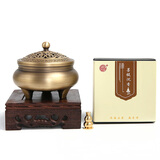 颖香黄铜香炉家用室内檀香摆件炉沉香熏香炉仿古盘香炉创意香薰炉茶道 金莲三足+精装沉香40盘+底座+铜香插