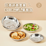 沃德百惠（WORTHBUY）盘子家用菜盘加厚平底碟子牛排西餐盘蒸鱼盘食品级316不锈钢餐盘 316钢（赫赫熊） 18cm