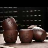 尊壶 紫砂杯宜兴原矿紫砂品茗杯小口杯待客杯 段泥主人杯170ml 紫泥套装