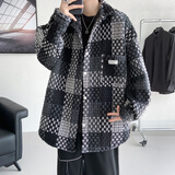 华天牧胖子超大码小香风格子外套男春秋装加厚宽松休闲帅气百搭夹克衫潮 822黑色 4XL 建议180-215斤