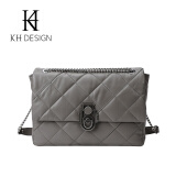 KH Design明治女包新款时尚菱格链条腋下包商场同款气质轻奢斜挎单肩包 灰色