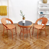 春色田园藤椅三件套阳台小桌椅户外庭院茶几组合休闲室外露台藤编靠背椅 古黄色 加厚2椅1圆桌【无礼品】