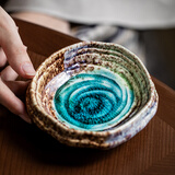 悠瓷（youcci）精致料理餐厅小菜碟异形高足陶瓷甜品小吃碟子个性创意火锅调味碟 碧潭-5英寸冰裂釉四脚异形碟