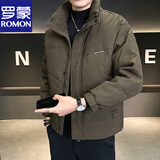 罗蒙（ROMON）白鸭绒羽绒服男士短款冬季肌理感潮牌高端立领保暖加厚外套男冬天 卡其绿 XL