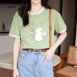 La Chapelle Sport拉夏贝尔撞色短袖t恤女夏季时尚百搭简约休闲潮牌纯棉打底衫女 果绿色(希望之光) M /160(推荐100-115斤)