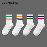 LEEME.ME粒米【抗菌】袜子男春季休闲袜子男士袜子条纹中筒袜 4白 均码