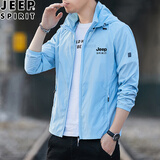 JEEP SPIRIT防晒衣男夏季冰丝薄款透气可拆连帽速干外套青年时尚潮流户外夹克 2297蓝色 2XL (建议140-155斤穿)