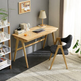 爱必居实木书桌电脑桌卧室日式书房书桌橡胶木1米书桌+原木色椅子