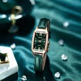 尼尚（Nesun）【进口机芯】女士手表小表盘方形送女友 石英手表女 情人节礼物 绿带