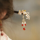 万宝资手工铃兰古风发簪汉服头饰旗袍盘发古典簪子木簪步摇发饰流苏发钗 红色兔子