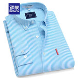 罗蒙（ROMON）纯棉牛津纺长袖衬衫男士春秋款中青年翻领商务休闲百搭工装衬衣男 1022湖蓝白条 40