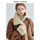 VEGA CHANG【精英衣橱】皮毛一体短外套女2025冬旷野美拉德加绒大衣oversize 焦糖棕 L