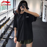 李宁短袖t恤女ins潮牌情侣款夏季国潮学生男女同款正肩半袖宽松上衣 053新基础黑（情侣速干透气款） XL (180/96A)