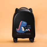 袋鼠（KANGAROO）儿童小行李箱拉杆箱男女孩童卡通可爱18英寸小型轻便旅行登机箱子 黑色汽车小恐龙 18英寸