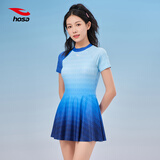 浩沙（hosa）连体裙式泳衣女短袖防走光显瘦游泳衣泡温泉固定不跑杯休闲泳装 蓝色 M