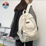 枫缇书包男初高中复古大容量双肩包女大学生高颜值休闲出行百搭背包 白色【带金属太空人挂件】