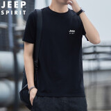 吉普（JEEP）夏季短袖T恤男士中青年圆领半袖体恤男休闲高品质男装套头打底衫 279010黑色 2XL建议155-170斤