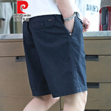 皮尔卡丹夏季2021新款沙滩裤外穿潮流宽松大裤衩子中裤休闲短裤男士五分裤针织 深蓝色 XXL