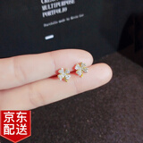 Warme Farben 简约小巧四叶草S925银针耳钉女睡觉不用摘的耳钉潮气质镶钻耳饰 四叶草耳钉-金色