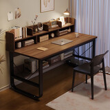 人文成家电脑桌台式简约书桌书柜书架一体组合学习桌家用卧室办公写字桌子 拉丝黑橡木色140CM 书桌+方背椅