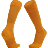 楼棉 足球袜子男士吸汗透气长筒运动袜毛巾底成人足球袜骑行袜 纯色款-橙色