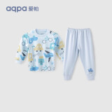 aqpa【195g新疆棉】婴儿内衣套装纯棉衣服秋男女宝宝睡衣儿童秋衣秋裤 浅蓝碰碰车 100cm